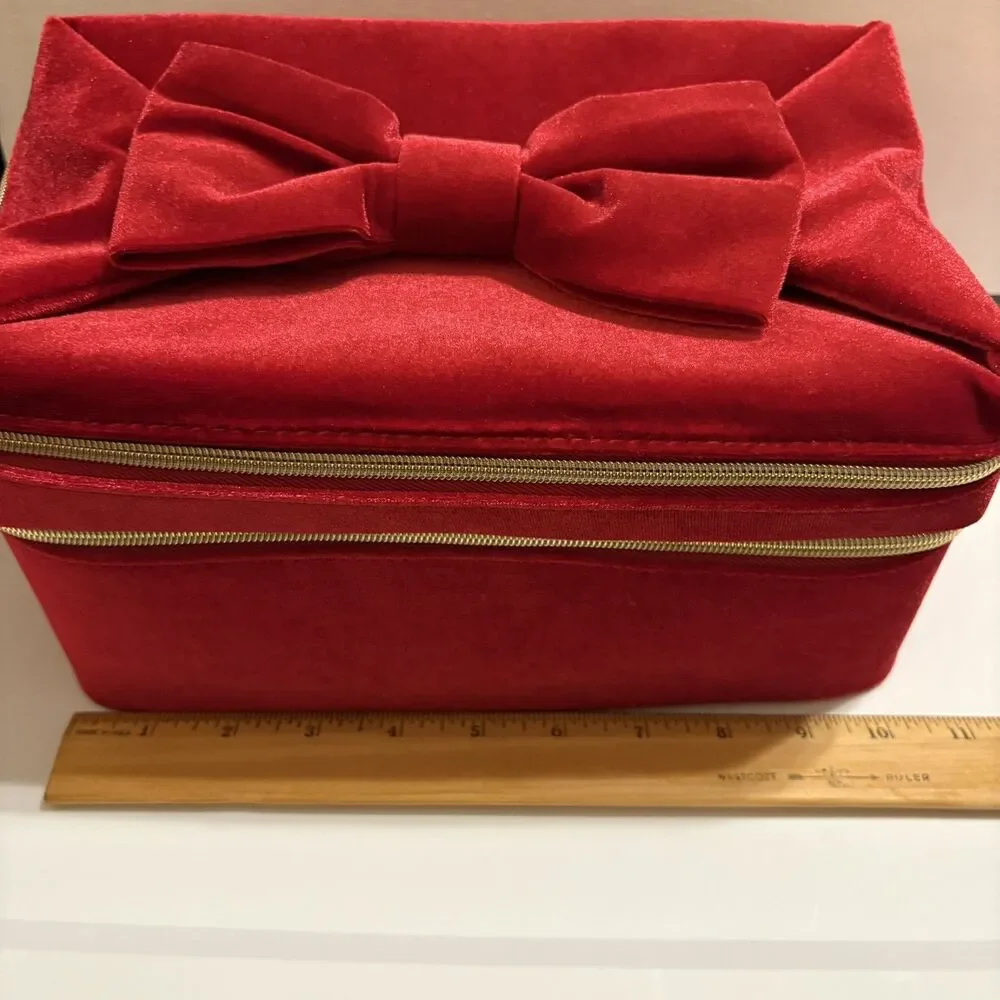 Estée Lauder Red Bow Train Case Empty Holiday 2024 Soft Velvet Makeup Gift Box